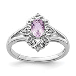 Sterling Silver Rhodium Pink Quartz Diam. Ring