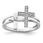 Sterling Silver Rhodium Plated Diamond Crosses Ring