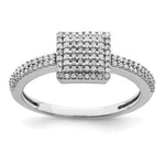 Sterling Silver Rhodium Plated Diamond Square Ring