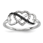Sterling Silver Black and White Diamond Triple Heart Ring