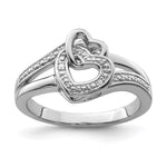 Sterling Silver Rhodium Plated Diamond Double Heart Ring