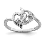 Sterling Silver Rhodium Plated Diamond Double Heart Ring