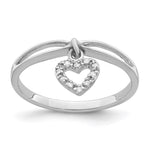Sterling Silver Rhodium Plated Diamond Heart Dangle Ring