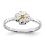 Sterling Silver RH-plated White & Yellow Enameled Daisy Size 4 Ring