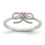 Sterling Silver Polished & Twisted Pink CZ Bow Size 4 Ring