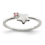 Sterling Silver Polished Pink CZ & Star Size 3 Ring