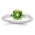 Sterling Silver Rhodium Peridot & CZ Ring