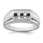 Sterling Silver Rhodium Plated Black and White Diam. Men's Ring