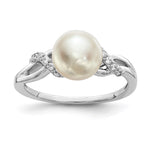 Sterling Silver Rhodium-plated 8- White Button Freshwater Cultured Pearl and CZ Ring