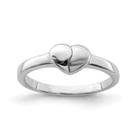 Sterling Silver RH-plated Polished & Satin Heart Size 3 Ring