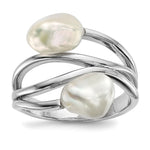 Sterling Silver Rhodium-plated 7- White Baroque Freshwater Cultured Pearl Ring