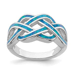 Sterling Silver Rhodium-plated Lab Created Blue Opal Inlay Celtic Knot Ring