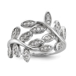 Sterling Silver Rhodium-plated Leaf CZ Ring