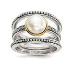 Sterling Silver w/14k Antiqued Button FWC Pearl Set of 3 Rings