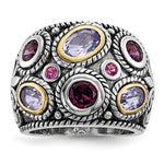 Sterling Silver Rhod. w/14k Pink Qrtz Rhodolite GA & Pink Tourmaline Ring