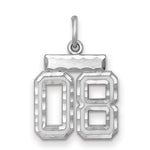 Sterling Silver Rhodium-plated Small Diamond-cut #08 Charm