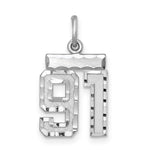 Sterling Silver Rhodium-plated Diamond-cut #91 Charm
