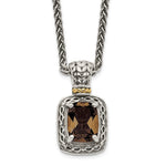 Shey Couture Sterling Silver with 14K Accent 18 Inch Antiqued Cushion Checkerboard Smoky Quartz Necklace