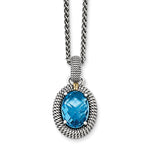 Sterling Silver w/14k Antiqued Blue Topaz Necklace