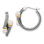 Shey Couture Sterling Silver with 14K Accent Antiqued Freshwater Cultured Pearl Hoop Earrings