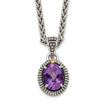 Shey Couture Sterling Silver with 14K Accent 18 Inch Antiqued Amethyst Oval Necklace