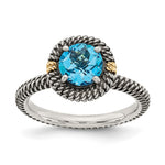 Shey Couture Sterling Silver with 14K Accent Antiqued Round Blue Topaz Ring