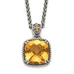 Shey Couture Sterling Silver with 14K Accent 18 Inch Antiqued Checkerboard Cushion Citrine Necklace