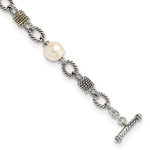 Shey Couture Sterling Silver with 14K Accent 7.5 Inch Antiqued 10- Freshwater Cultured Pearl Bracelet
