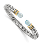 Shey Couture Sterling Silver with 14K Accent Antiqued Sky Blue Topaz and Diamond Hinged Cuff Bracelet
