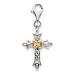 Shey Couture Sterling Silver with 14K Accent Antiqued 3-D Antiqued Cross with Lobster Clasp Charm