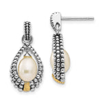 Shey Couture Sterling Silver with 14K Accent Antiqued 7x Freshwater Cultured Pearl Post Drop Earrings