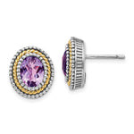 Shey Couture Sterling Silver with 14K Accent Antiqued Oval Bezel Amethyst Post Earrings