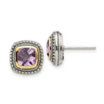 Shey Couture Sterling Silver with 14K Accent Antiqued Cushion Bezel Amethyst Post Earrings