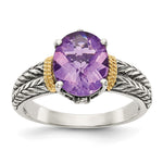 Shey Couture Sterling Silver with 14K Accent Antiqued Oval Amethyst Ring