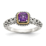 Shey Couture Sterling Silver with 14K Accent Antiqued Cushion Amethyst Ring