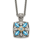 Shey Couture Sterling Silver with 14K Accent 18 Inch Antiqued Diamond and Marquise Blue Topaz Necklace