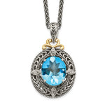 Shey Couture Sterling Silver with 14K Accent 18 Inch Antiqued Diamond and Oval Blue Topaz Necklace