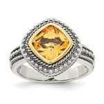 Shey Couture Sterling Silver with 14K Accent Antiqued Cushion Bezel Citrine Ring
