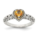 Shey Couture Sterling Silver with 14K Accent Antiqued Heart Citrine Ring