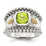 Shey Couture Sterling Silver with 14K Accent Antiqued Cushion Bezel Peridot Ring