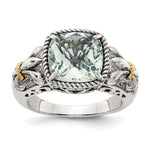 Shey Couture Sterling Silver with 14K Accent Antiqued Cushion Green Quartz Ring