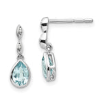 White Ice Sterling Silver Rhodium-plated Blue Topaz And Diamond Post Dangle Teardrop Earrings