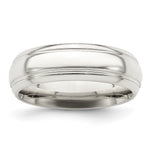 Sterling Silver Polished Domed with Grooved Beveled Edge Fancy Band Size 10.5