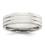 Sterling Silver Brushed Flat Grooved Fancy Band Size 10
