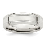 Sterling Silver Polished Flat Grooved Beveled Edge Fancy Band Size 11.5