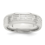 Sterling Silver Brushed Flat Greek Key Design Beveled Edge Fancy Band Size 12