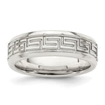 Sterling Silver Polished Flat Greek Key Design Beveled Edge Fancy Band Size 10