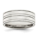 Sterling Silver Polished Flat Grooved Fancy Band Size 12