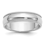 Sterling Silver Rhodium-plated Half Round Milgrain Size 8.5 Band