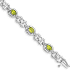 Sterling Silver Rhodium-plated Diamond & Peridot Bracelet